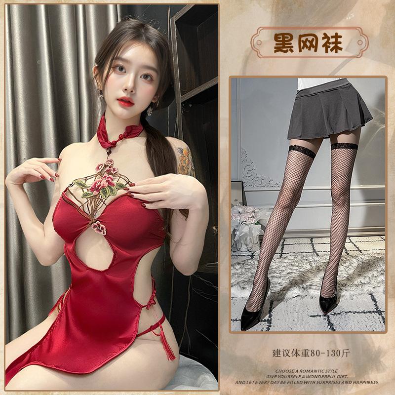 Sex underwear Republic of China style cheongsam hollow embroidery split cheongsam sexy retro sex uniform