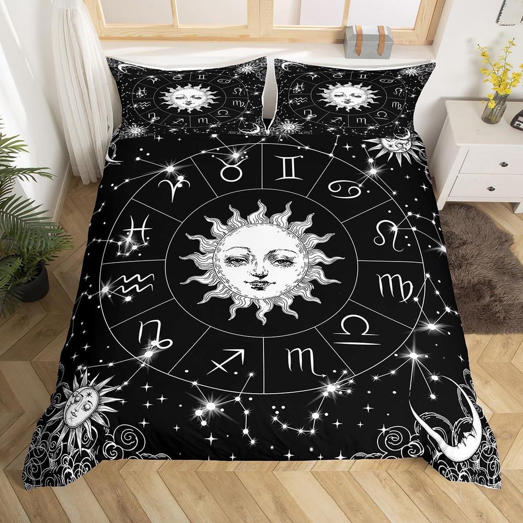 Sun and Moon Duvet Cover Set Twelve Constellation Bedding Set For Boys Girls Astrology Galaxy Comforter Cover Queen Twin Size