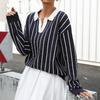 Women's Fashion Casual Spring Fall Stripe Print Long Sleeve POLO Neck Blouses  Shirts