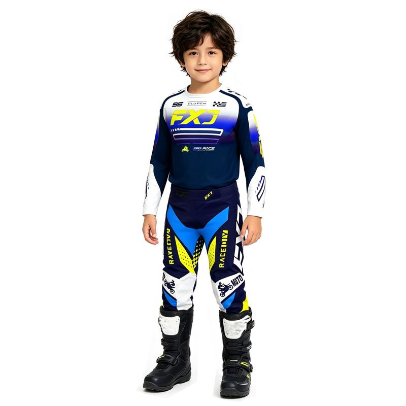 Set Motocross Bambino Maglia e Pantaloni MX Bambini Set Blu Dirt Bike MTB DH UTV Enduro Equipaggiamento Combo Tuta da Gara Off Road per Giovani