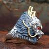 Retro Domineering Dragon Mens Rings Trendy Retro High-End Turquoise Southern Red Tourmaline Ring Adjustable Jewelry
