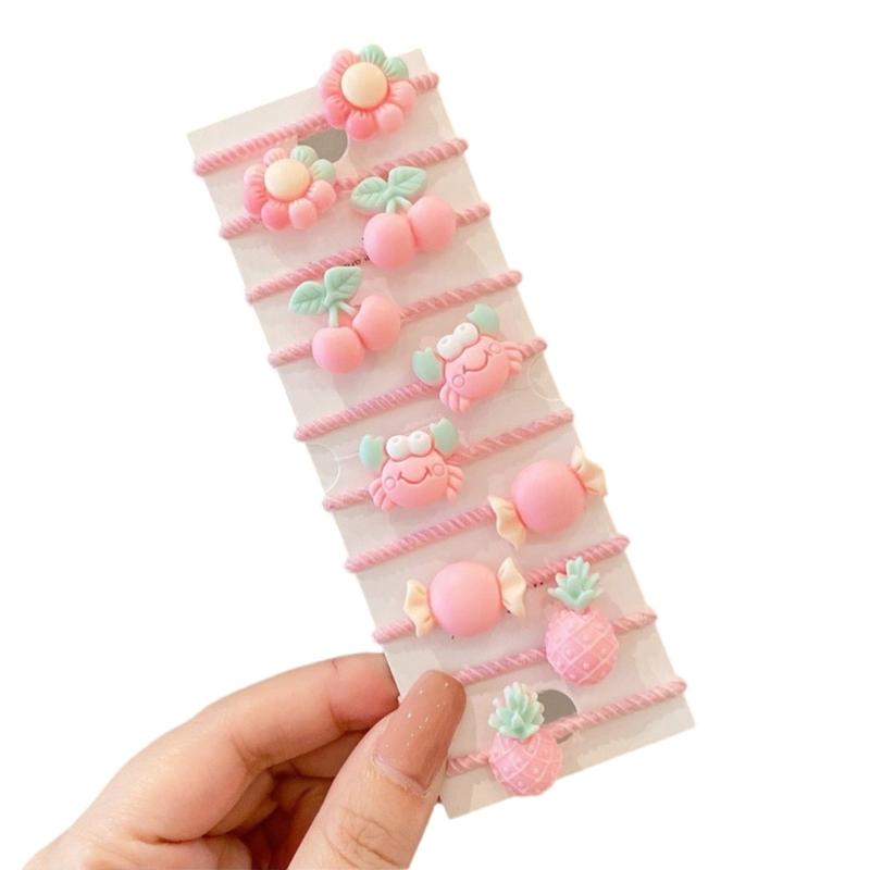 

Pack of 10 Cartoon Hairtie Stretchy Hair Elastic Gentle on Hair Holder for Women Little Girl Baby Hair Band Daily Wear