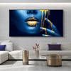 Sexy Gold Lips African Woman Canvas Paintings On The Wall Art Posters And Prints Half Face Black Girl Pictures For Living Room