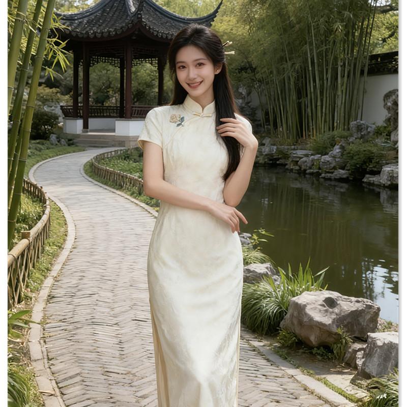 Pure and elegant new Chinese-style young girl's daily cheongsam spring and summer new combed cotton lint single-layer cheongsam skirt