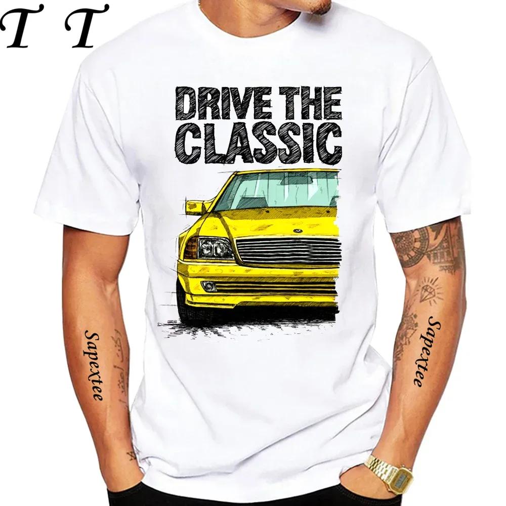 New Men Short Sleeve Drive The Classic Germany Old W123 W124 R129 T-Shirt Hip Hop Boy Casual White Tops 70's Vintage Car Tees