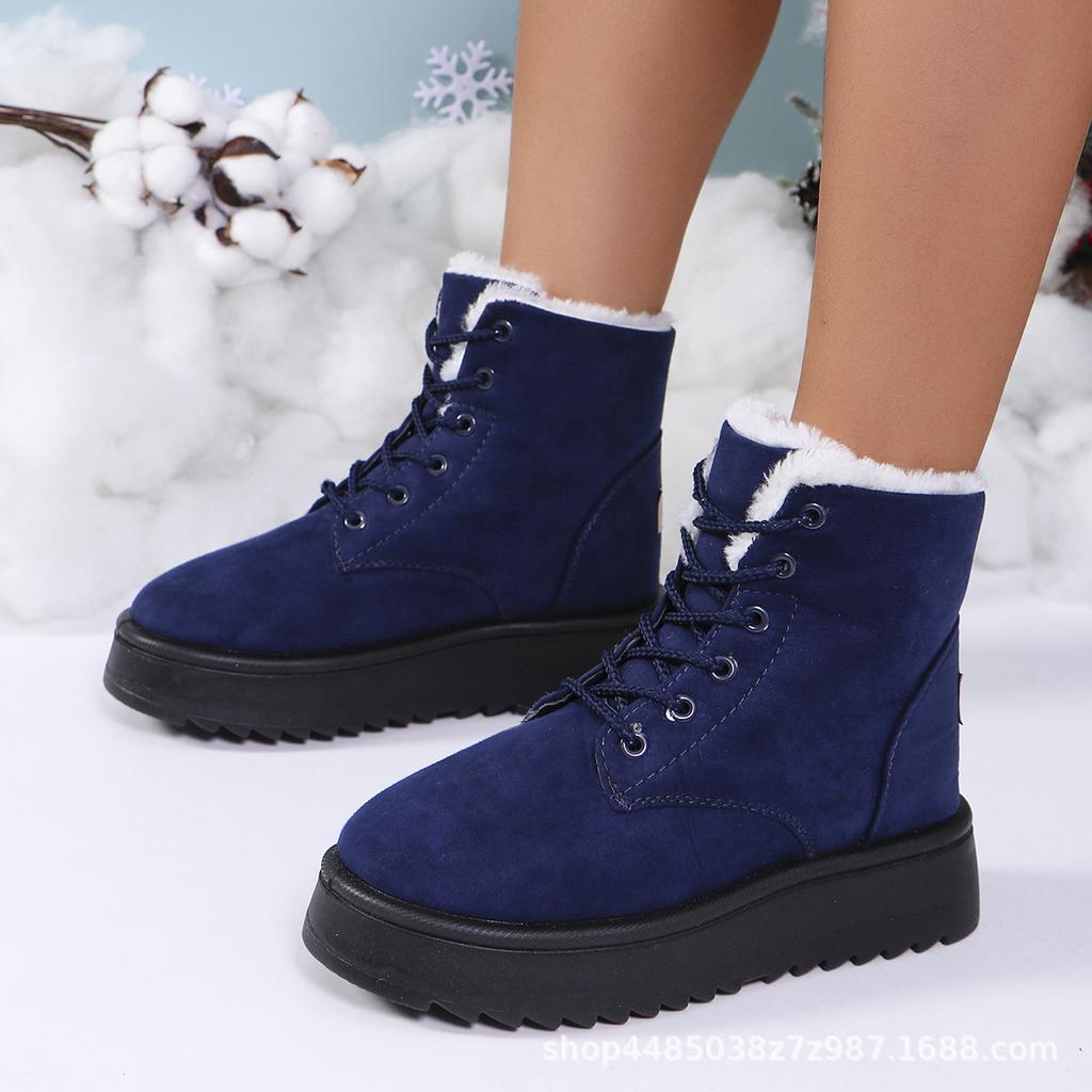 Women's Winter Chunky Platform Snow Boots Anti-Slip Comfortable Short Booties Shoes With Faux Fur Lining for Women Lace-Up Faux Suede Warm Ankle Boots