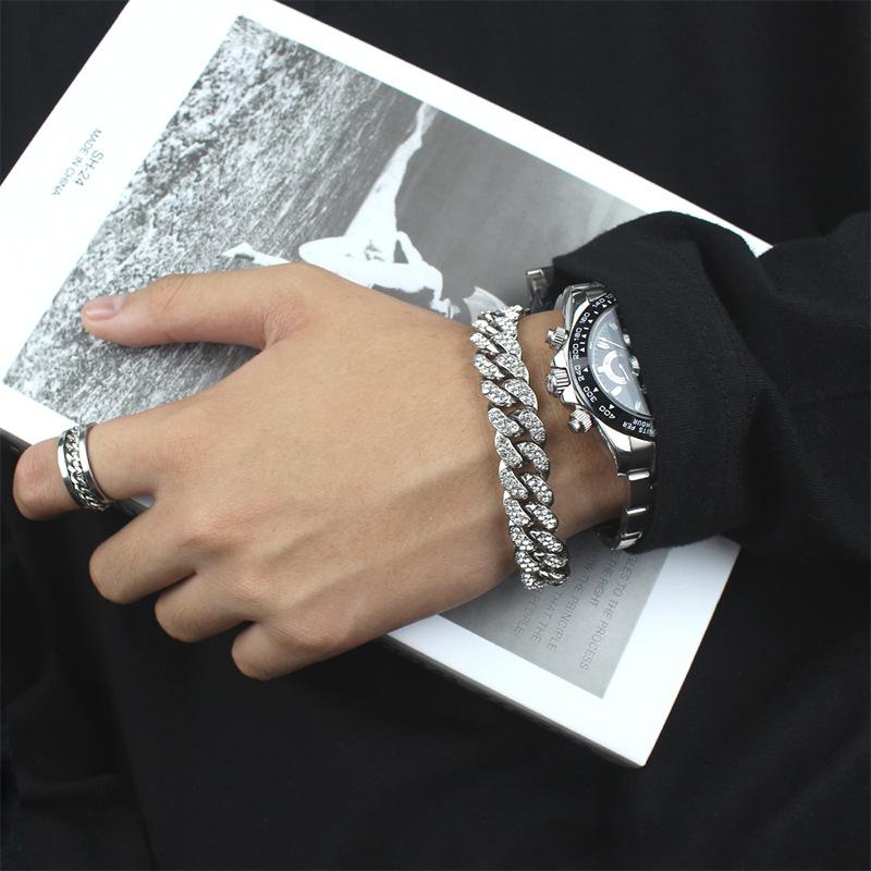 Cuban Bracelet, Hip-hop Street Couple Bracelet, Three-dimensional Micro Inlaid Hand Accessory