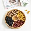 HeMu-Detachable Assembly Bamboo Partition Plate, Circular Square Dried Fruit Plate, Household Snack Storage Tray, Dessert Plate