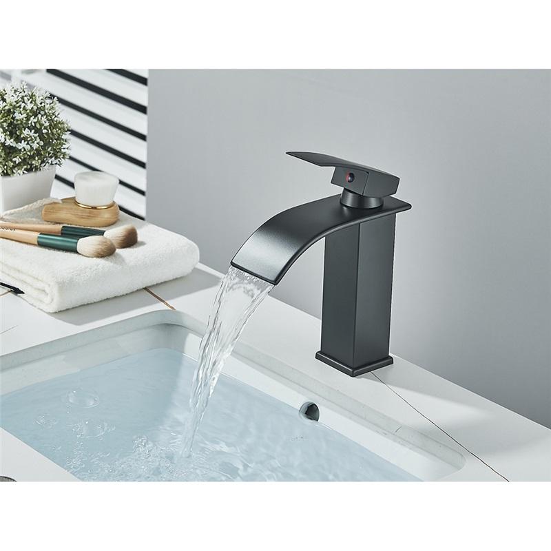 Brushed Golden Basin Faucets Elegant Waterfall Bathroom Sink Faucet Single Lever Hole Deck Mount Brass  Mixer Taps