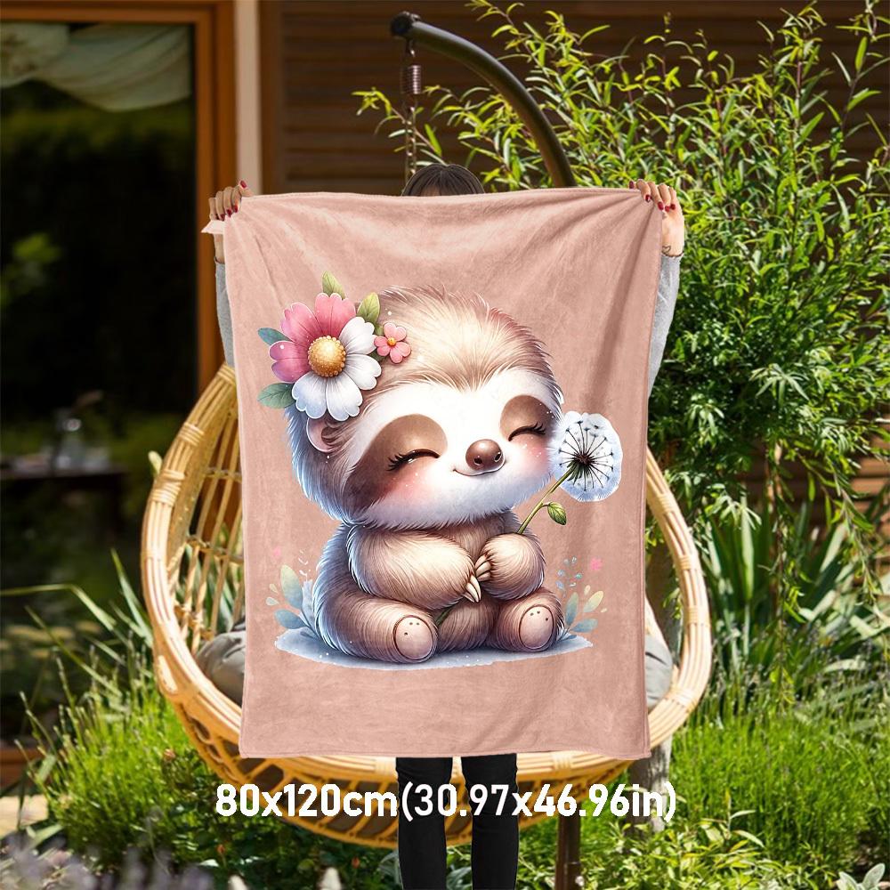 

1pc Sloth Flowers Outdoor Flannel Blanket Soft Warm All-Season Throw for Sofa Bed Car Camping Office, Cozy Gift Idea1283S 80x120cm(31x47inch)