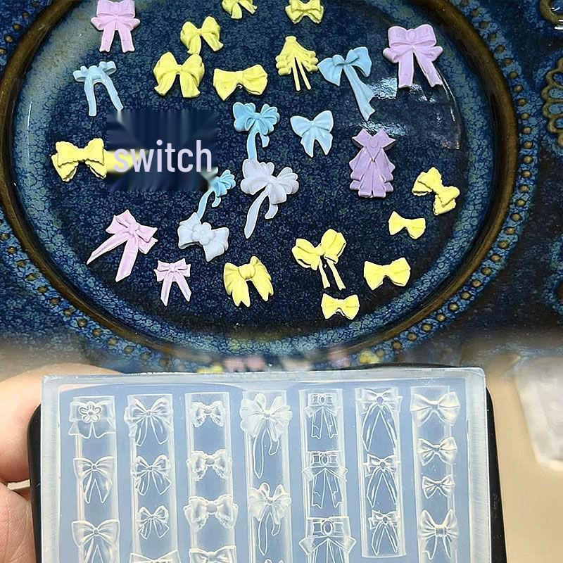 3D Bow Ribbon & Rose Flower Nail Art Silicone Mold with Leaves