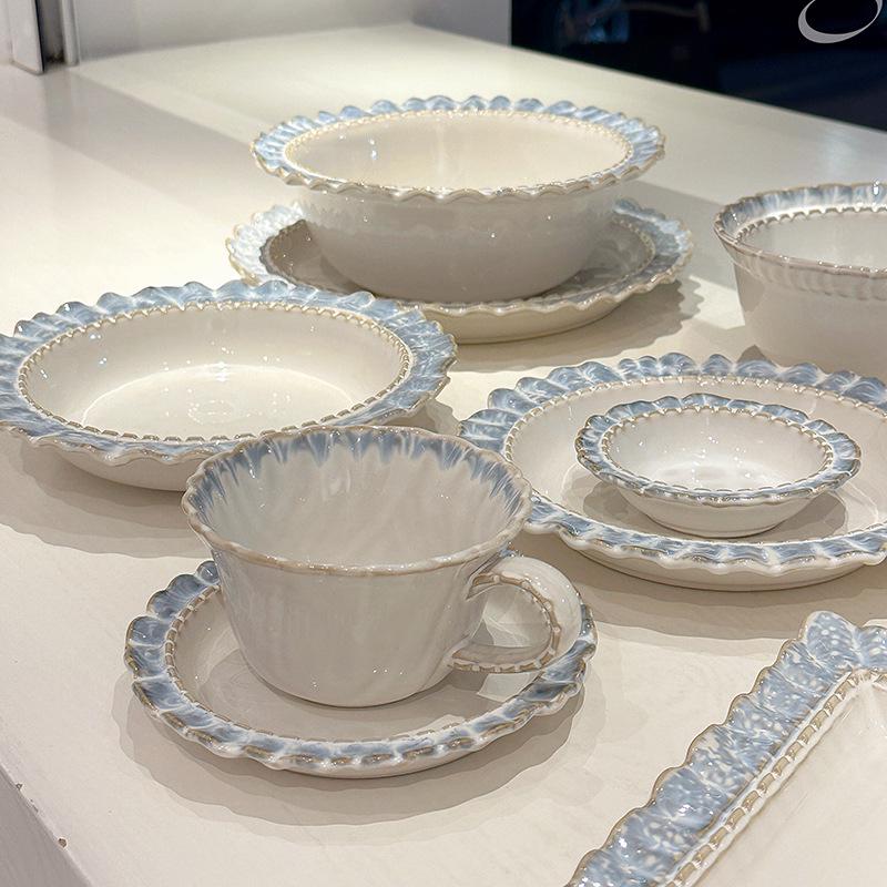 Fühl! Blaues Spitzen-Geschirrset: Steak, Frühstück, Westlich, Dessert, Obstteller