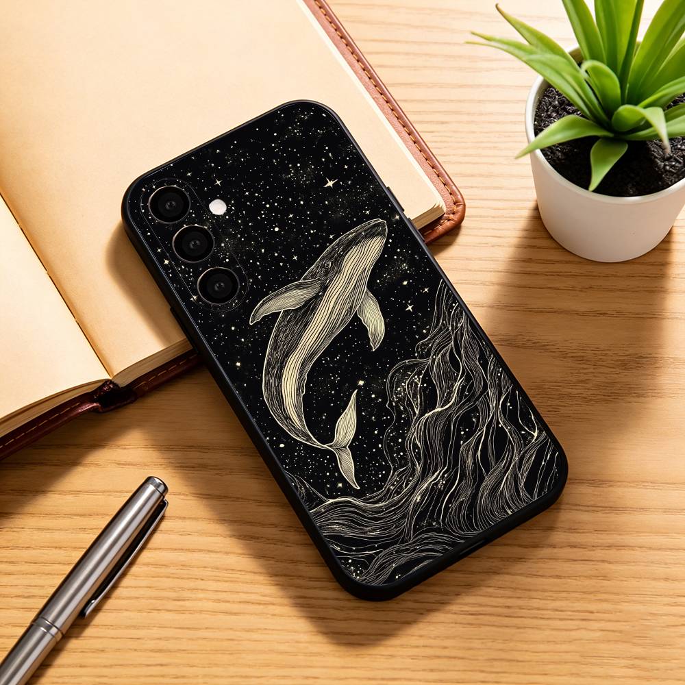 

Line W-Whale Phone Case For Samsung Galaxy A73,A72,A71,A70,A53,A52,A51,Soft Silicone Black Cover Samsung a21