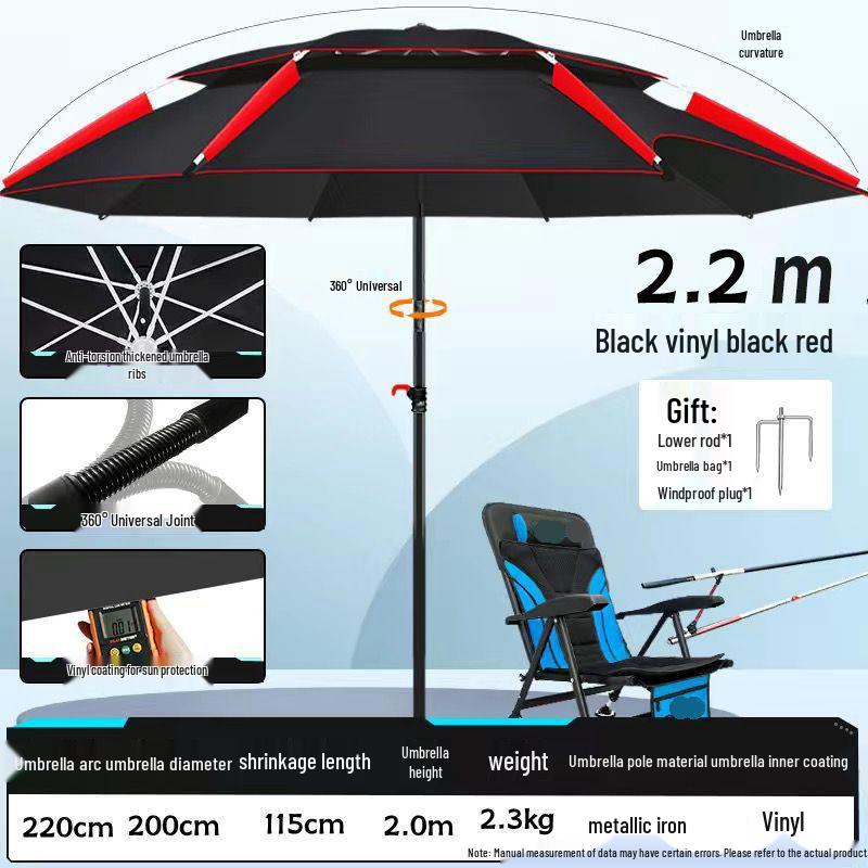 2025 Stainless Steel Large Fishing Umbrella: Thickened Double Layer Sun Protection