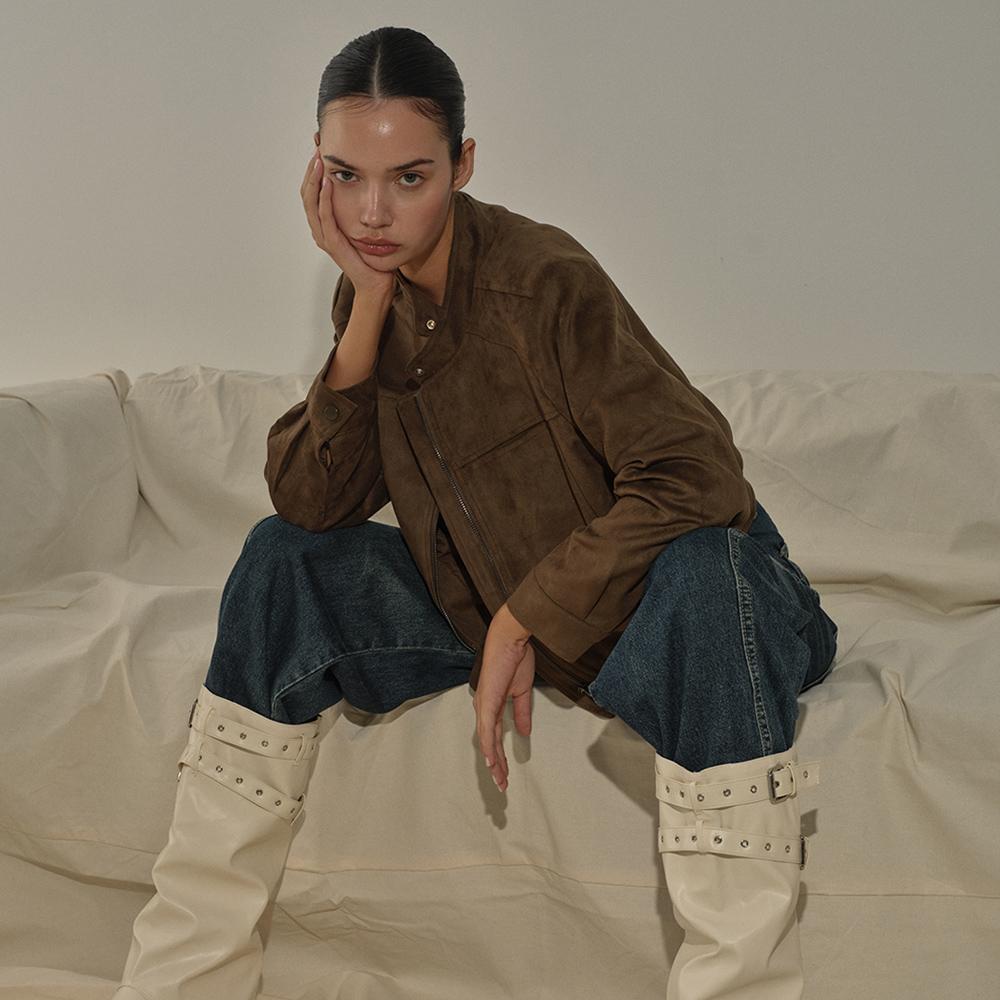 EBM Suede High-Neck Zip-Up Jacket Emq9Eot200