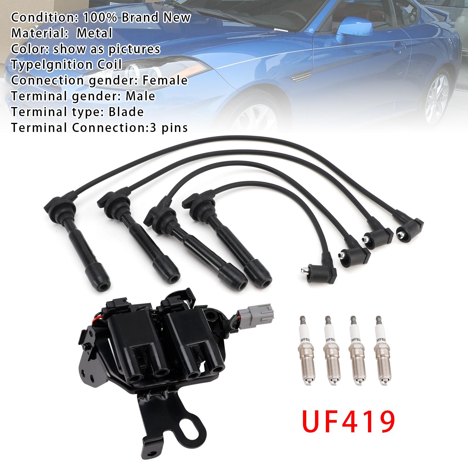 1 Ignition Coil+4 Spark Plug+ Wires Pack Uf419 For Hyundai Elantra Kia Soul 2.0