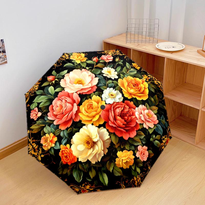 1 Stück Automatischer Faltregenschirm - Buntes Blumenmuster, Tragbares & Faltbares Design mit 8 Speichen, Weihnachts-Geburtstagsgeschenke