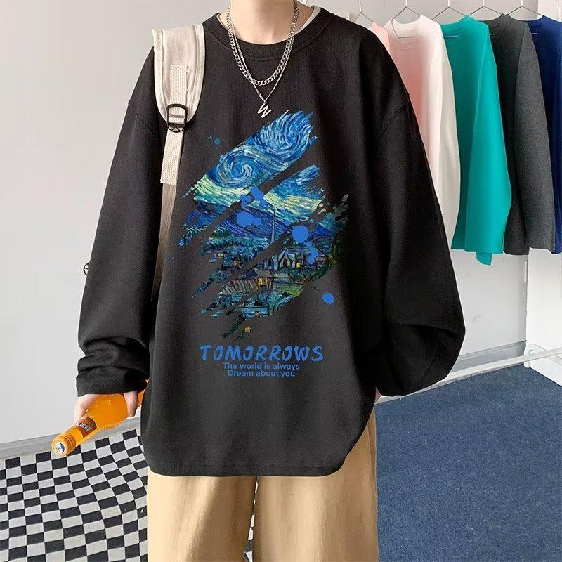 

Мужская свободная футболка American Fashion 2023 из плотного хлопка с длинными рукавами 2XL чёрный