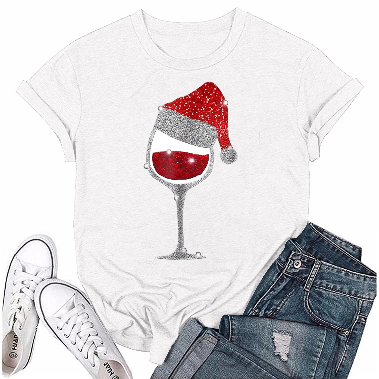 

Женский повседневный рождественский принт с короткими рукавами и круглым вырезом, свободный пуловер, топ XL белый