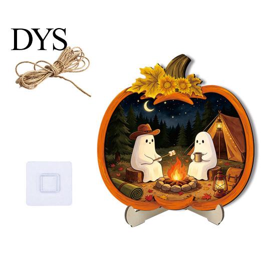 Durable Halloween Decorations Door Sign, Glowing Ghost Hanging Decor, Wooden LED Window Cool Patterned Ornaments Ornament for Party, Spooky
