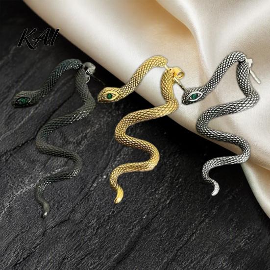 Fashion Accessories for Streetwear 1 Pair Vintage Gothic Snake Earrings, Retro Punk Front Back Boho Style Metallic Serpent Earrings Stud Halloween