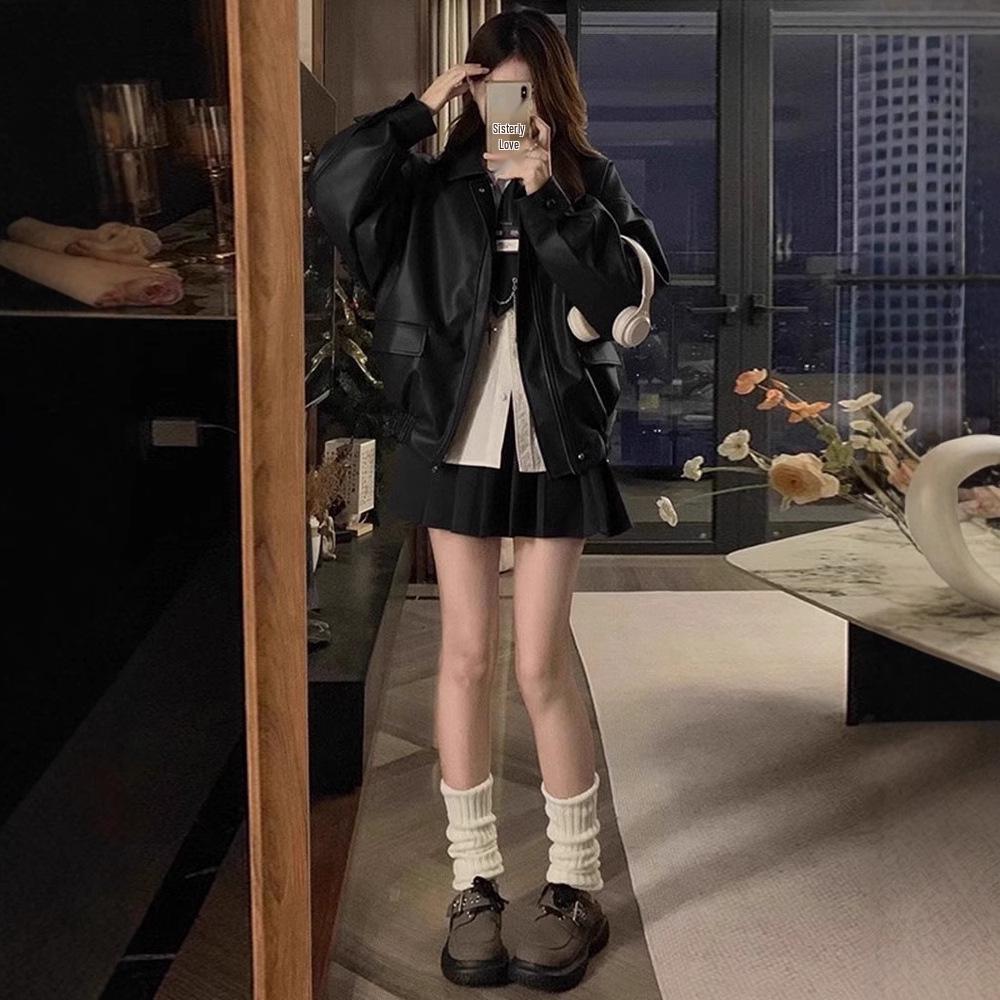 Maillard Women's Retro Brown PU Leather Motorcycle Jacket - Spring/Autumn Windproof Coat