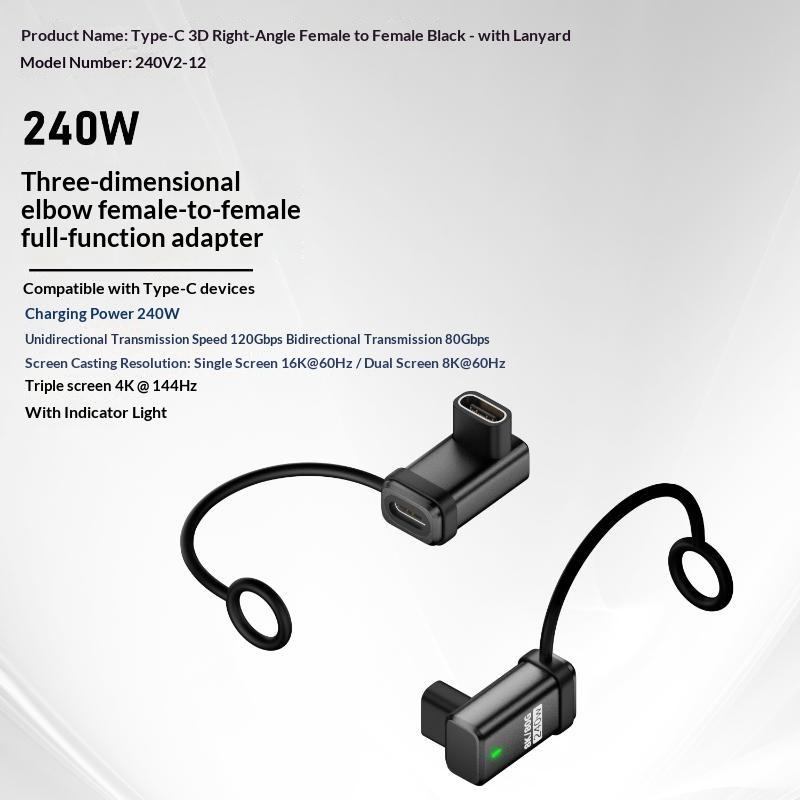 USB4 240W PD 5A Right Angle USB C to Type C Converter Fast Charging Data Sync Adapter for Car Camping Trip Charging