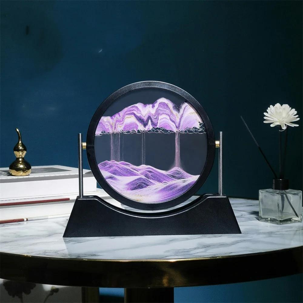 Rotatable Sandscape Moving Sand Art Picture Flowing Sand Painting Round Glass Quicksand 3D Hourglass Office Home Decor Gifts