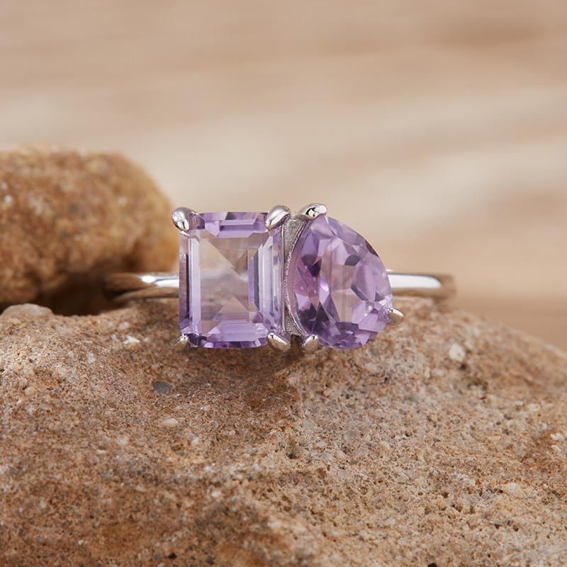 Натуральный Топаз Гранат Аметист Цитрин Кольцо Женское S925 Стерлинговое Серебро Двойной Основной Камень Цветной Индексный Палец Кольцо Украшение