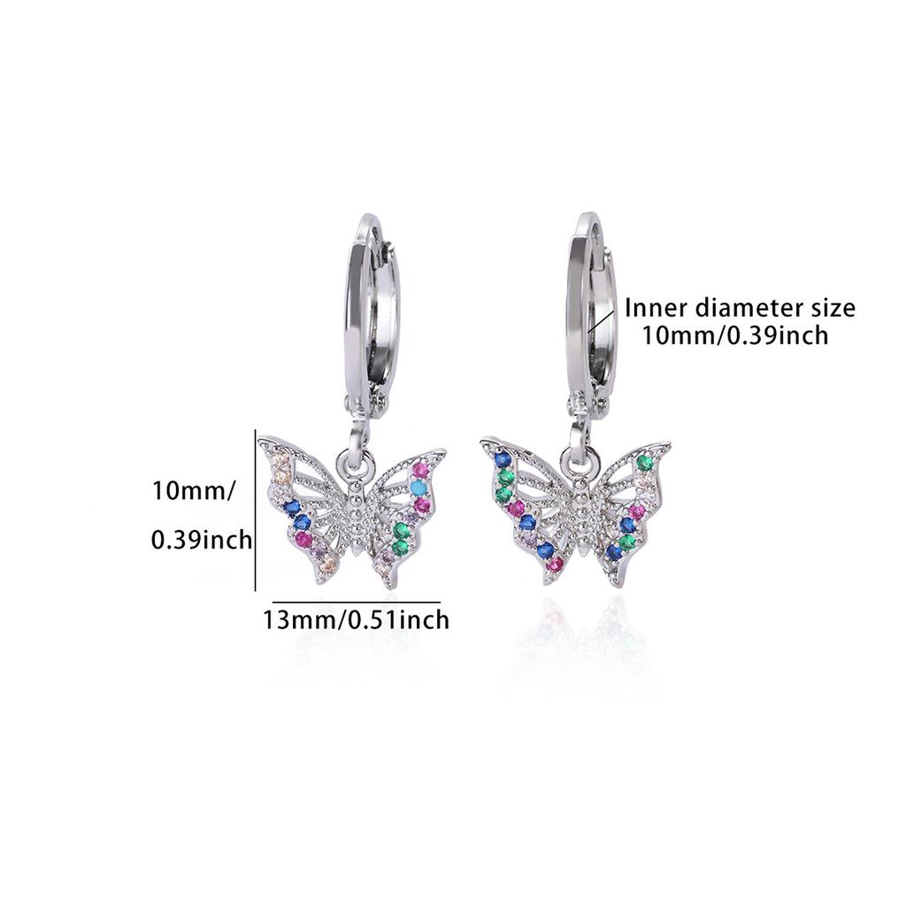 Bubble Heart & Colorful Zircon Butterfly Stainless Steel Hoop Earring for Women Gold Color Wedding Summer Vacation Jewelry Gift