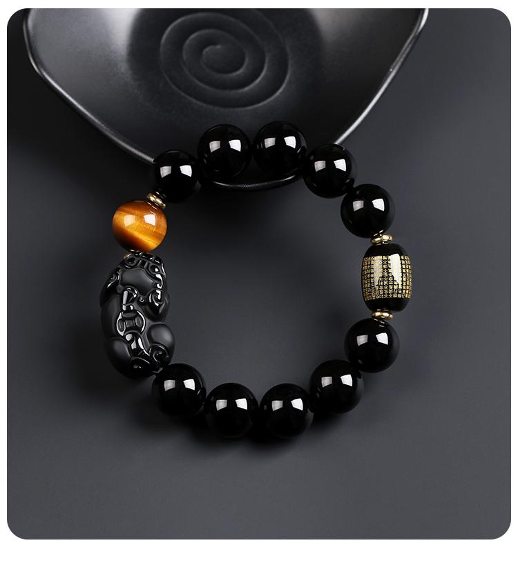 Black Gold Obsidian Pi Xiu Wealth Bracelet with Rotating Beads and Spacers for Men & Women.