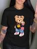 Kawaii Little Bear Print Tshirt Short Sleeve Crew Neck Casual Top for Summer Spring Womens Clothing Shirt