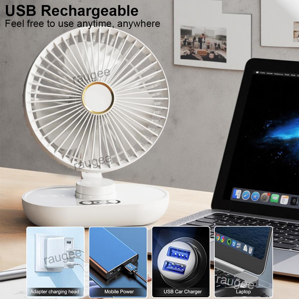 Portable Desk Fan Mini Desktop Fan Small Table Fan USB Rechargeable Quiet Air Circulator Electric Desk Fan with Digital Display
