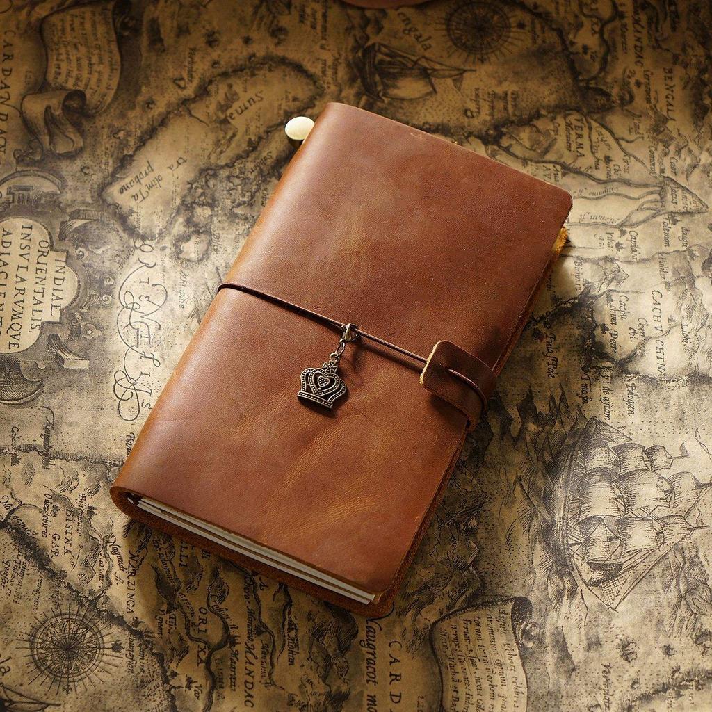 Vintage Full Grain Leather Planner Diary Notebook with Loose Leaf Pages A5 Size Sewing Bound Gift
