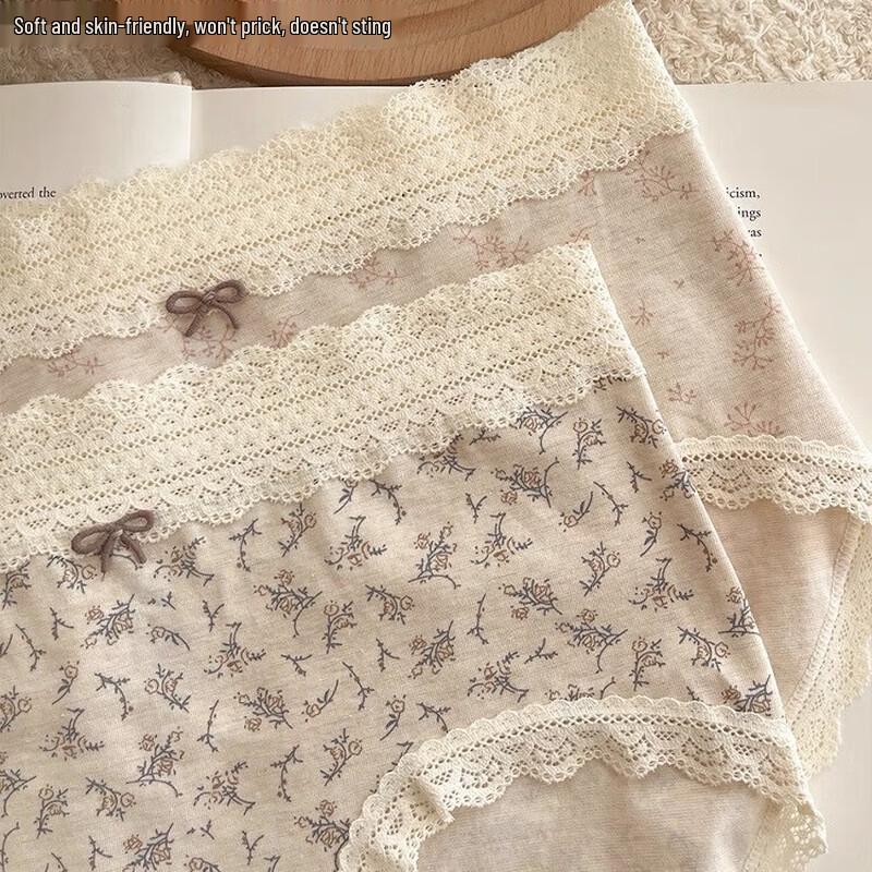 Neixiaoban Women's 3-Pack Antibacterial Baby Cotton Mid-Rise Underwear with Lace Trim