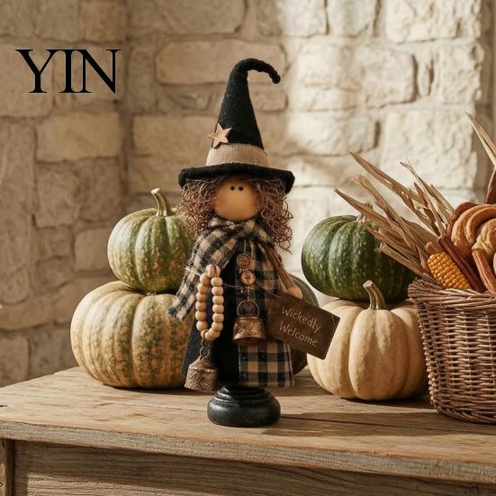 Halloween Lovers Collectibles Rustic Witch Resin Figurine, Fall Tabletop Decor, Vintage Farmhouse Autumn Home Decorations Statue for Mantel