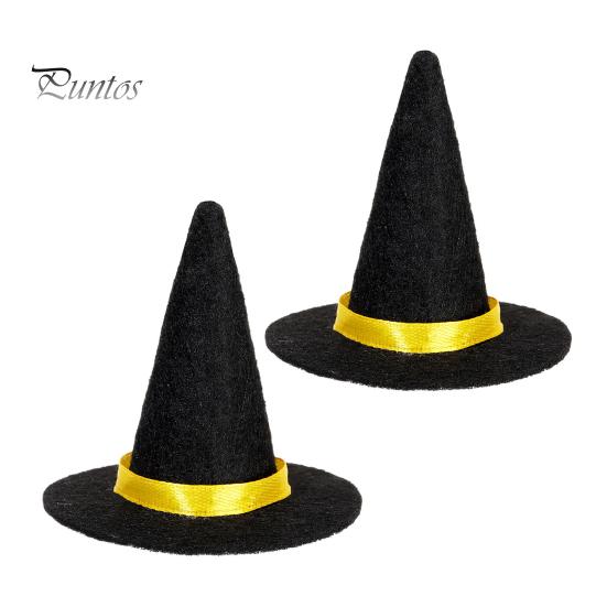 Handmade Ribbon Witch Hat Crafts 2 Pcs Mini Felt Hats, Cute Tiny Wizard Wine Halloween Decorations Bottle Topper for Party Favors, DIY Crafts,