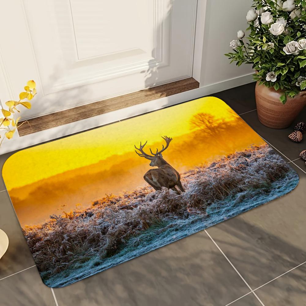 1pc Natural Forest Deer Bathroom Absorbent Mats Anti-Slip Mats Home Decor Supplies Carpets Home Kitchen Floor Mats
