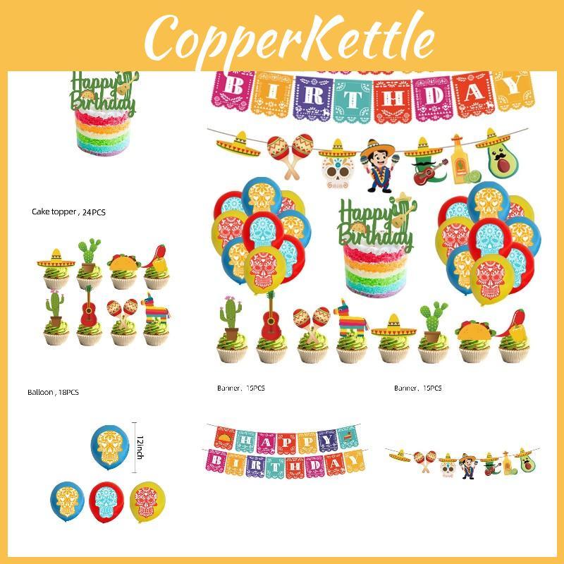 Mexican-inspired Party Supplies For Children's Halloween Party Decorate With Ghostly Cake Toppers Banners And Balloons