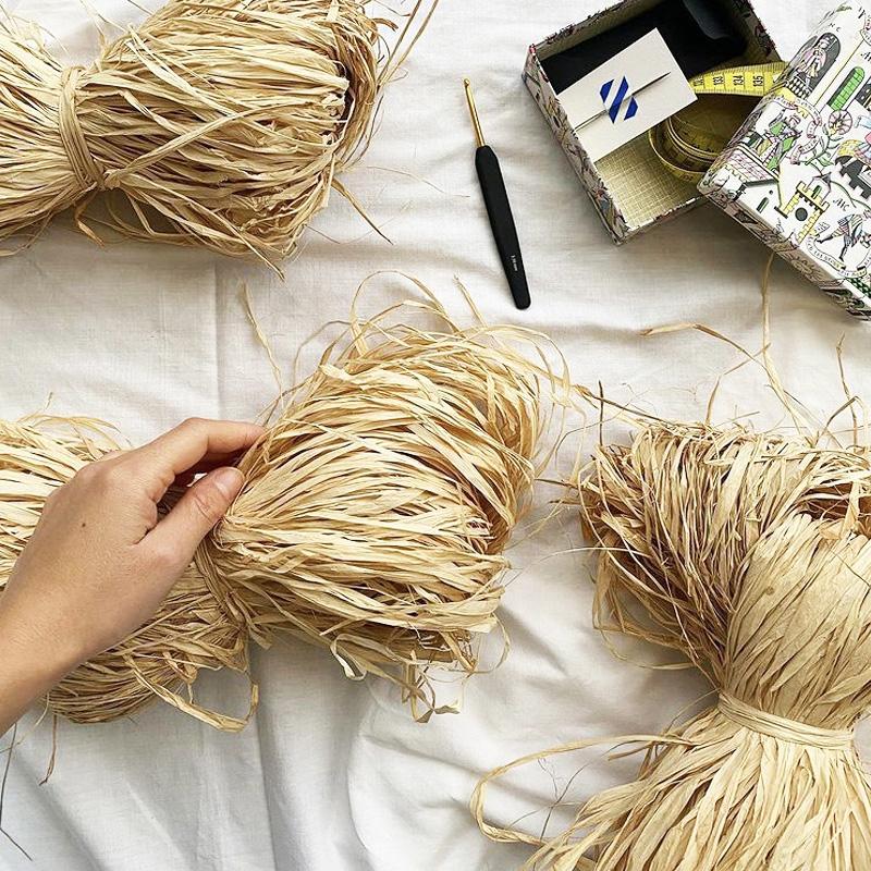 Washable Raffia Straw Thin Thread Hand-Woven Bag Summer Knitted Hat Hook Crochet Line DIY Women's Bag Materials TJ20518