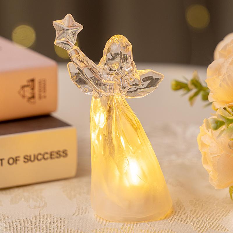 LED Luminous Little Angel Ornament - Plastic Imitation Crystal Cartoon Decorative Night Light with Soft Glow