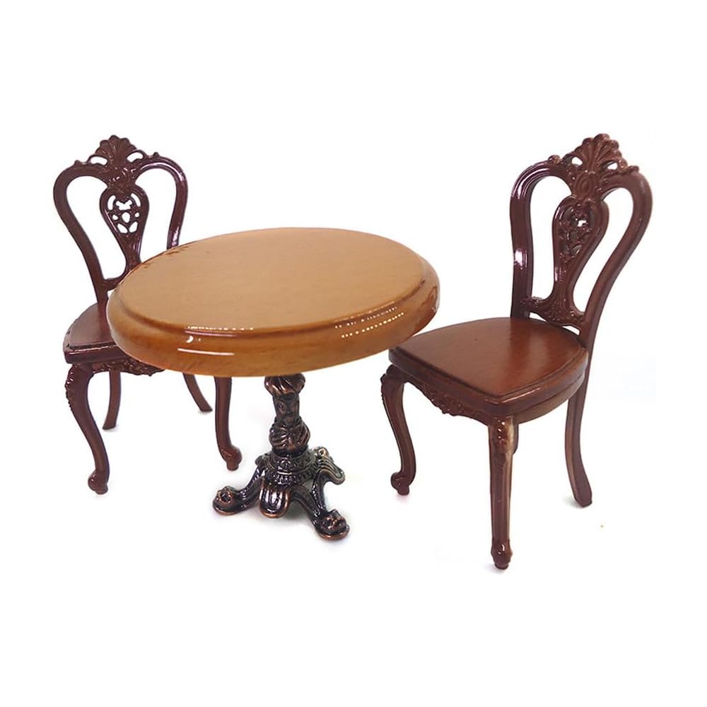 Moin Moin Miniature Furniture 1/12 Scale Table and Chair Set Retro Antique Brown Wood Dollhouse Accessories