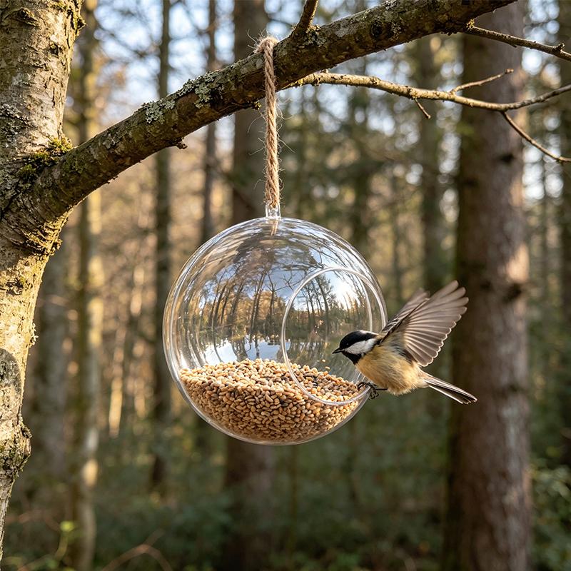Hanging Bird Feeder Birdhouse Transparent Spherical Shape Bird Nest Garden Decor