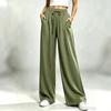 Womens Relaxed Straight Leg Pants Drawstring Elastic Waist Solid Color Casual Trousers