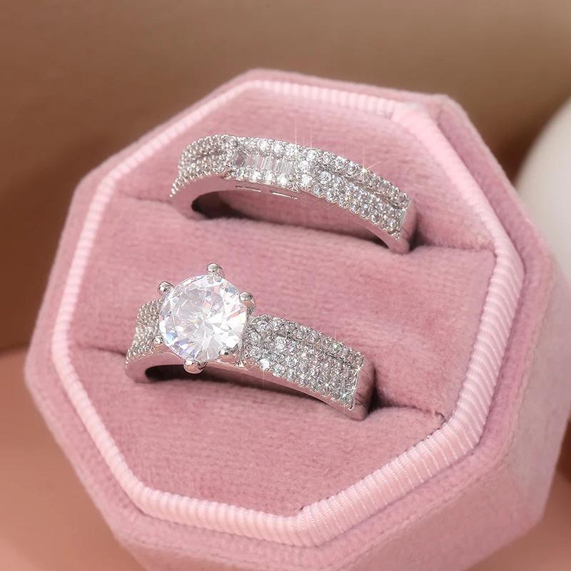 s/set Round White Artificial Cubic Zirconia Rings Women's Art Decoration Engagement Ring Temperament Jewelry