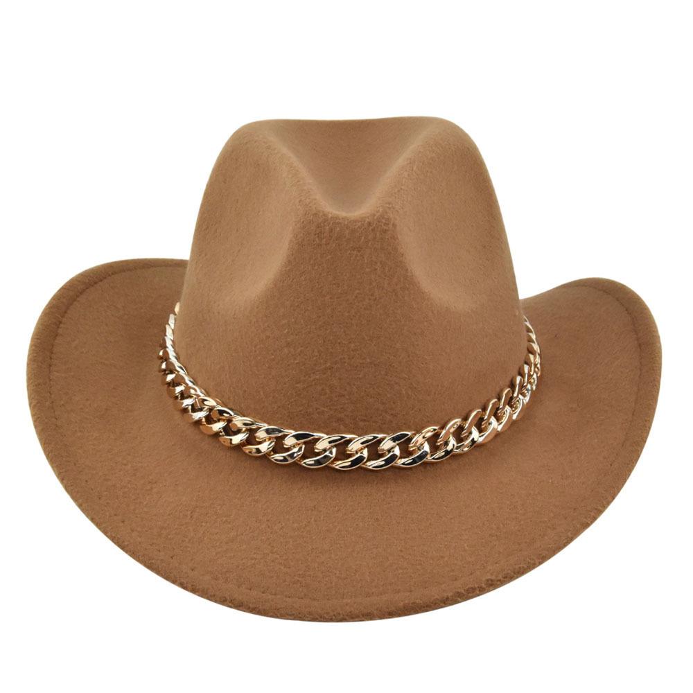 Cowboy Vintage Jazz Hat Gold-plated Chain Woolen Hat Felt Vintage Imitation Sheep Hat Cowboy Hat No