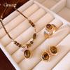 Vintage Maillard Style Square Zircon Tiger's Eye Necklace Accessories Women's Sweater Chain Necklace