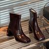 Shoes Couple~ Short Boots Women's Spring Square Head Martin Boots Small French Thick Heel Skinny Boots
