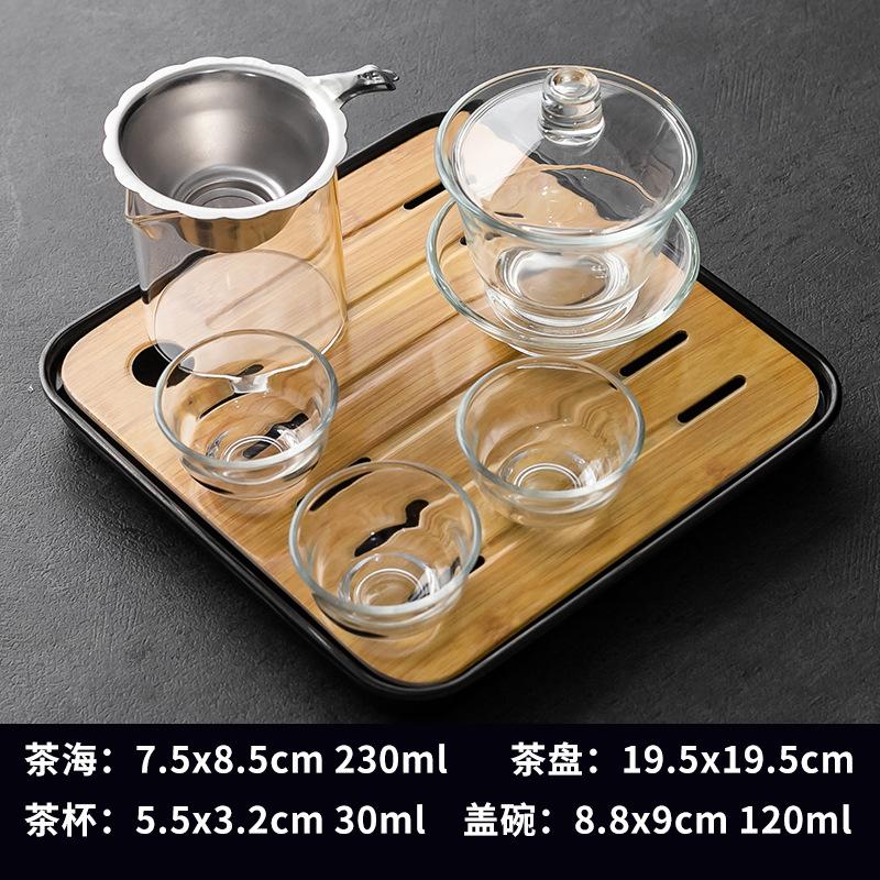 Household Kung Fu Tea Set, 1 Cover Bowl, 3 Cups with Dry Tray, Tea Making and Reception Ceramic Cup Set