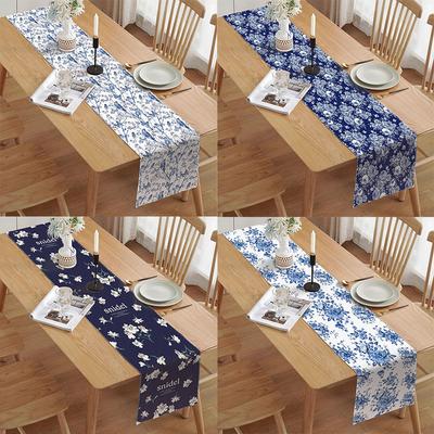 Blue and White Porcelain Tabletop Flag, Chinese Pattern Dining Mat, Living Room Dining Table Decoration, Tablecloth, Tablecloth